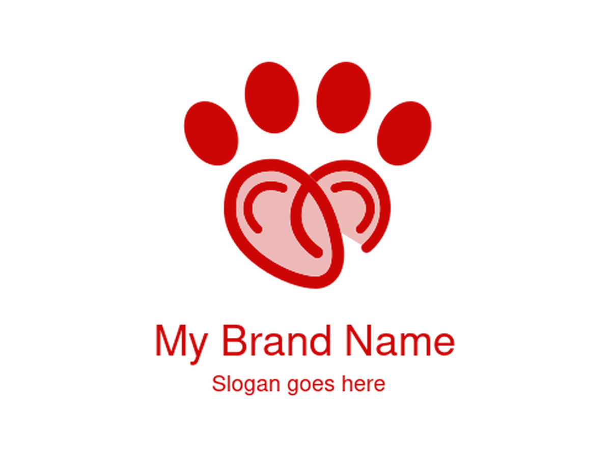 Red Paw and Heart Ears Logo for Pet Care, Veterinary Services, and Animal Welfare Brands